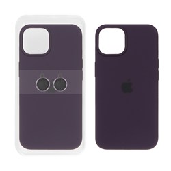 قاب سیلیکونی اورجینال با ست محافظ لنز رینگی Apple iPhone 13 / iPhone 14 - بادمجانی (پک دار)