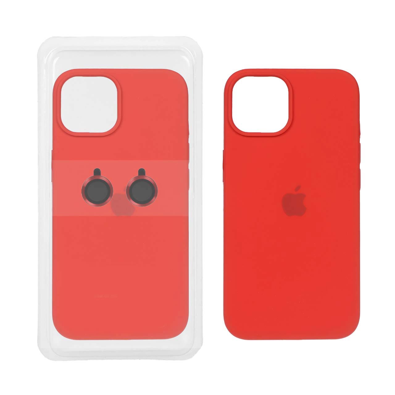 قاب سیلیکونی اورجینال با ست محافظ لنز رینگی Apple iPhone 13 / iPhone 14 - قرمز (پک دار)
