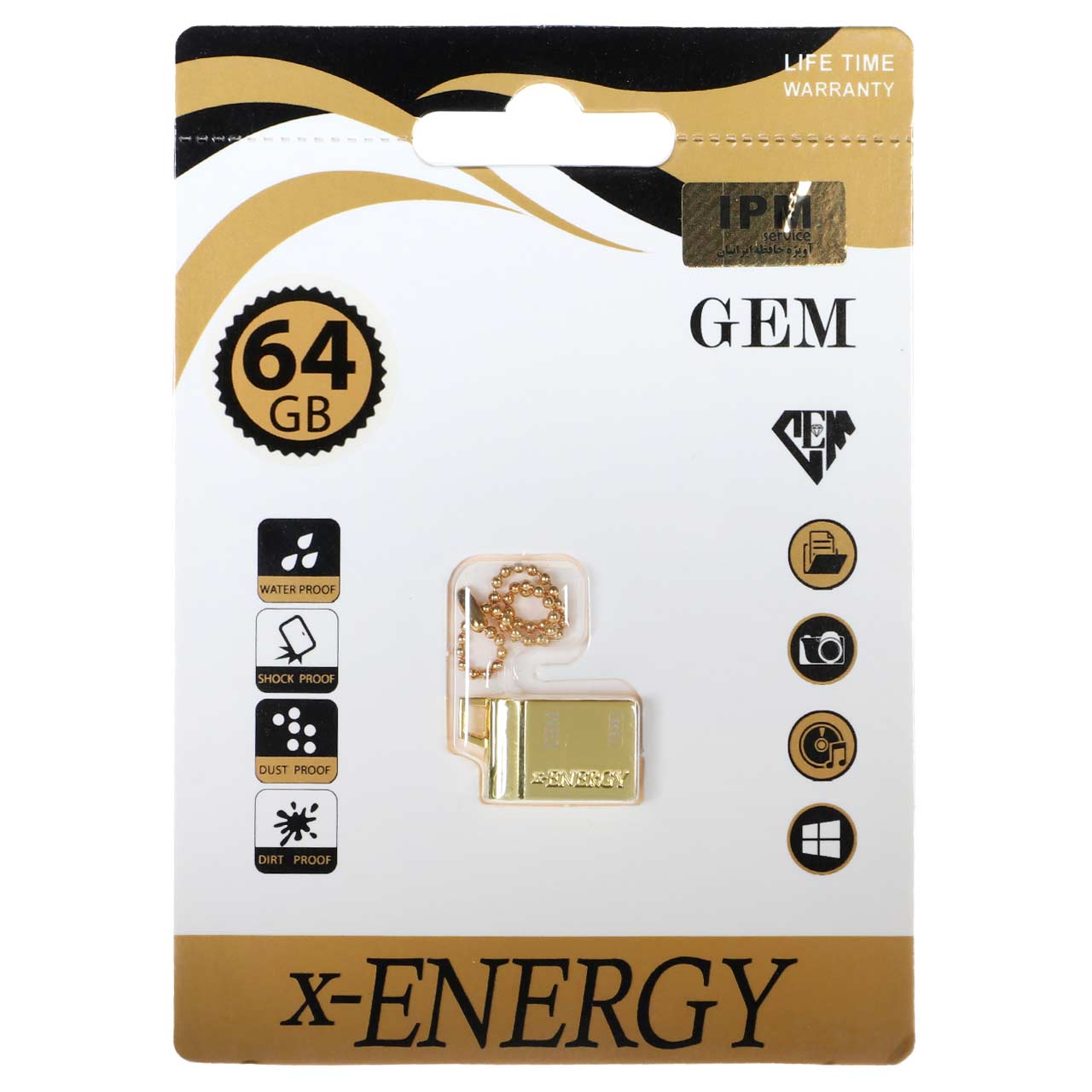 فلش مموری X-ENERGY USB2.0 مدل Gem ظرفیت 64GB - طلایی (گارانتی مادام العمر IPM)