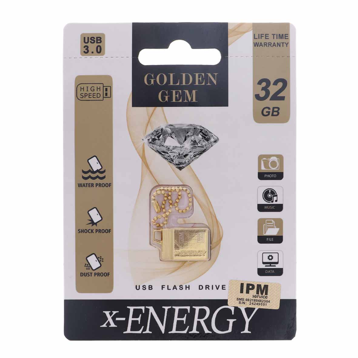 X-ENERGY Golden Gem USB3.0 Flash Memory-32GB (گارانتی مادام العمر IPM)