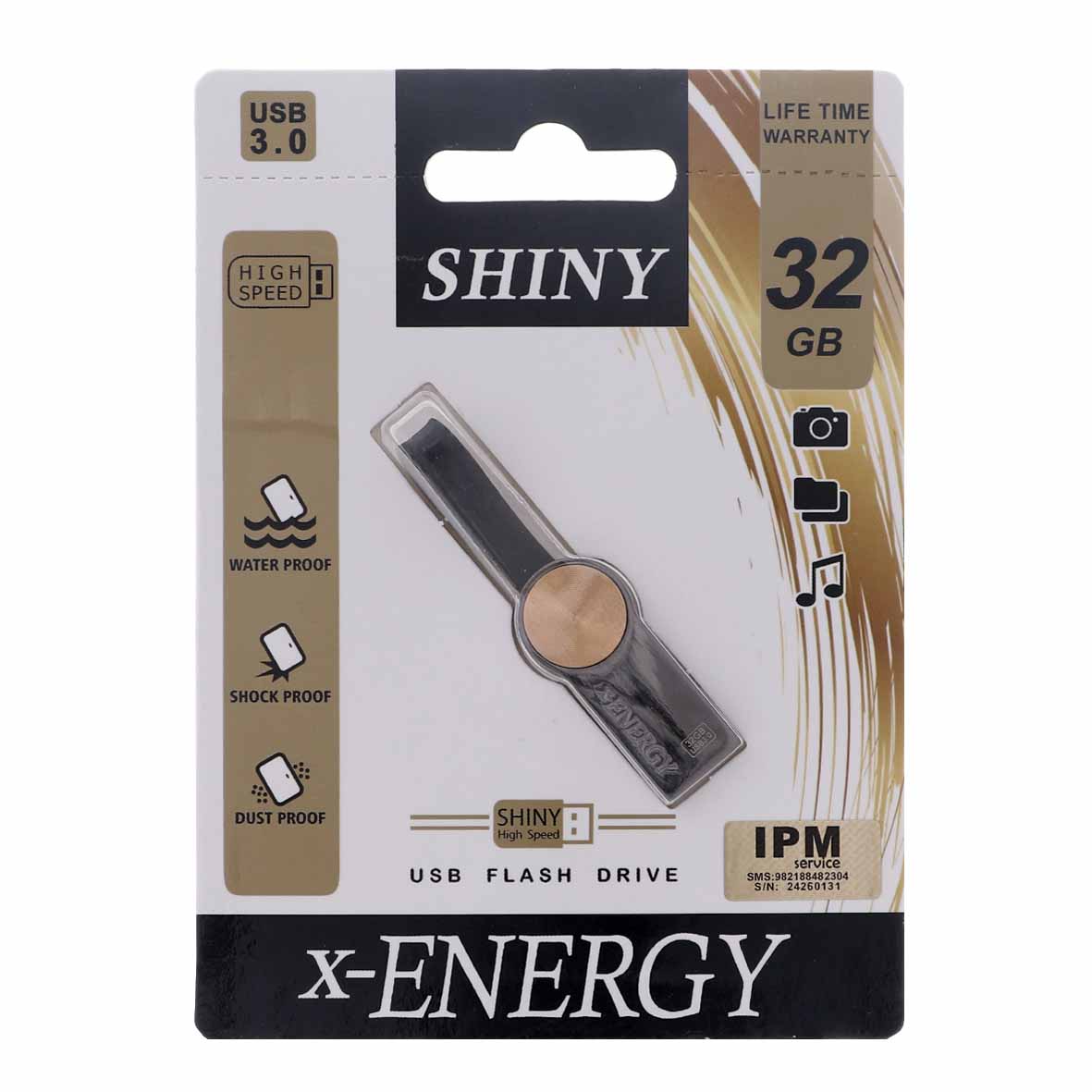 X-ENERGY Shiny USB3.0 Flash Memory-32GB طلایی (گارانتی مادام العمر IPM)