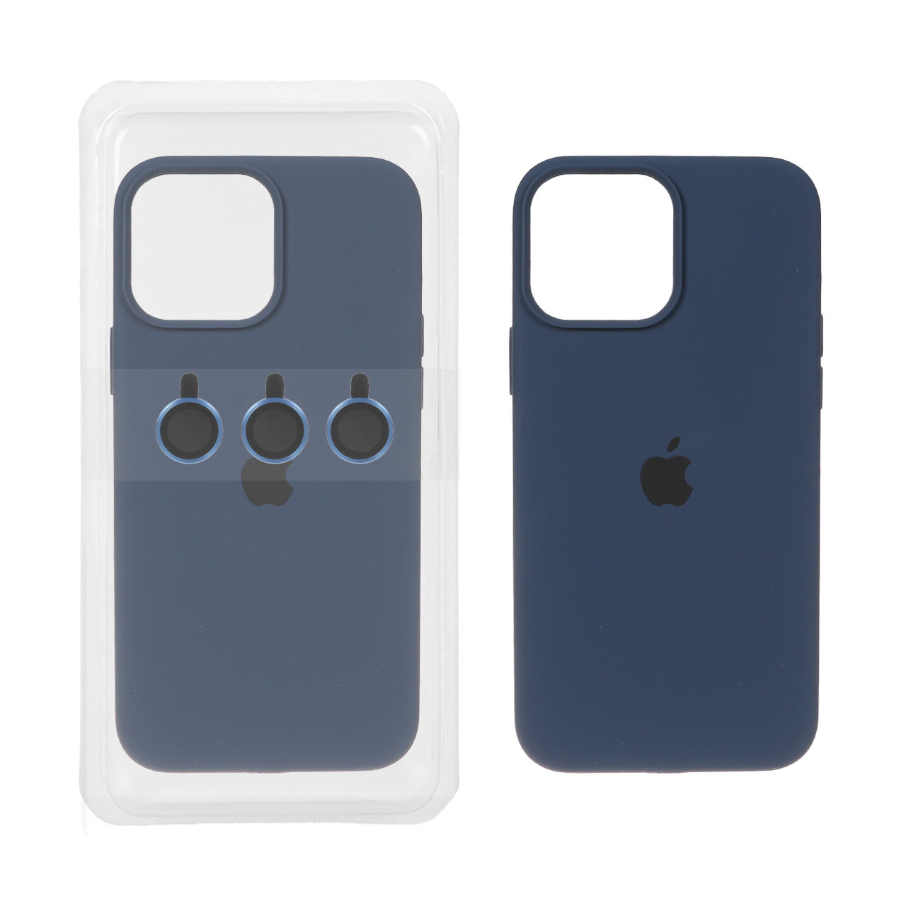 قاب سیلیکونی اورجینال با ست محافظ لنز رینگی Apple iPhone 13 Pro Max - سرمه ای (پک دار)