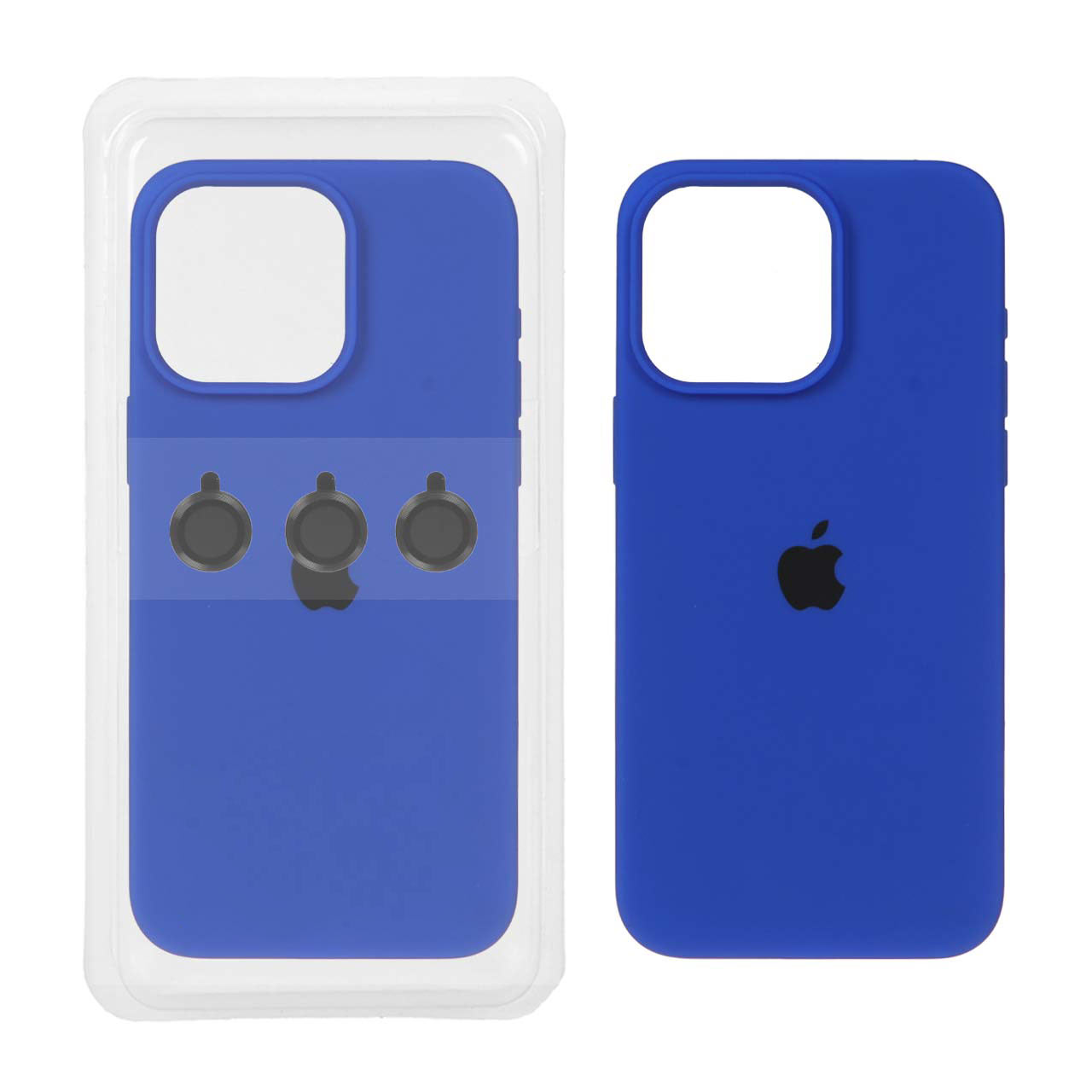 قاب سیلیکونی اورجینال با ست محافظ لنز رینگی Apple iPhone 13 Pro Max - آبی کاربنی (پک دار)