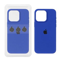 قاب سیلیکونی اورجینال با ست محافظ لنز رینگی Apple iPhone 13 Pro Max - آبی کاربنی (پک دار)