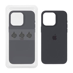 قاب سیلیکونی اورجینال با ست محافظ لنز رینگی Apple iPhone 13 Pro Max - خاکستری (پک دار)