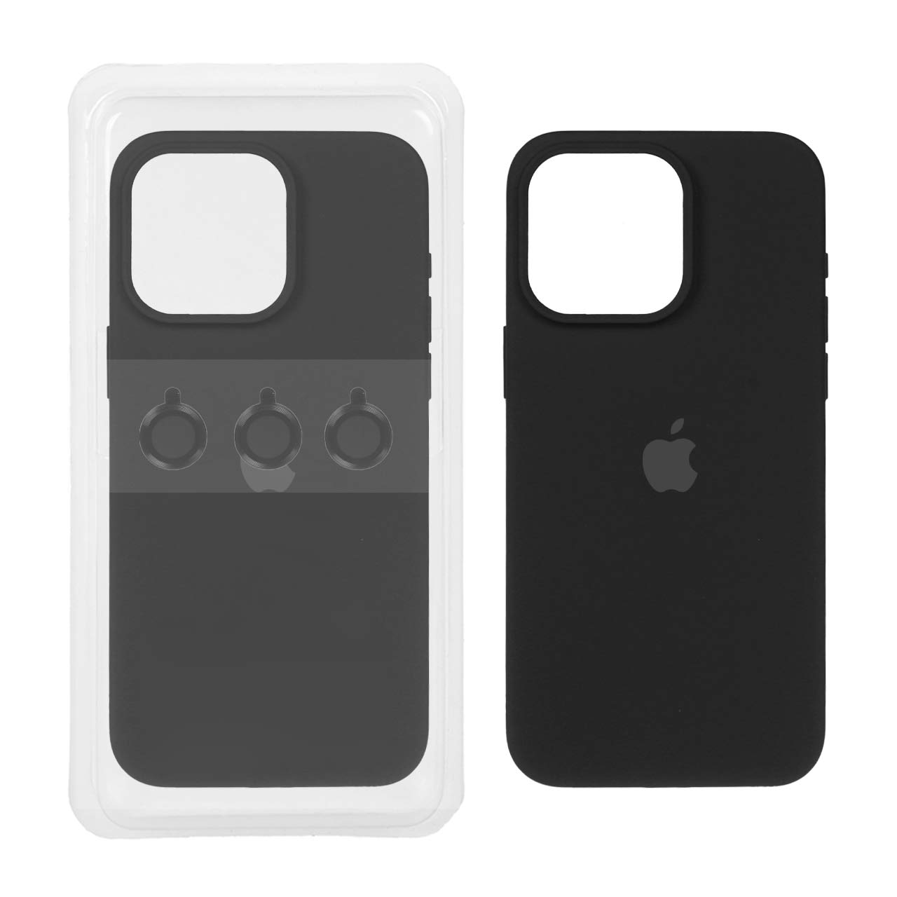 قاب سیلیکونی اورجینال با ست محافظ لنز رینگی Apple iPhone 13 Pro Max - مشکی (پک دار)