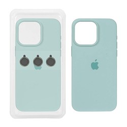 قاب سیلیکونی اورجینال با ست محافظ لنز رینگی Apple iPhone 13 Pro Max - سبز آبی (پک دار)