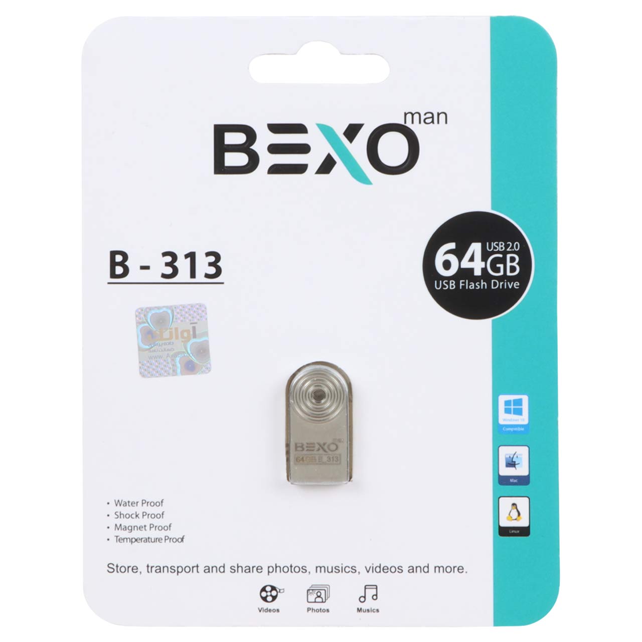 فلش مموری BEXO USB2.0 مدل B-313 ظرفیت 64GB - نقره ای (گارانتی داده پردازی آواتک)