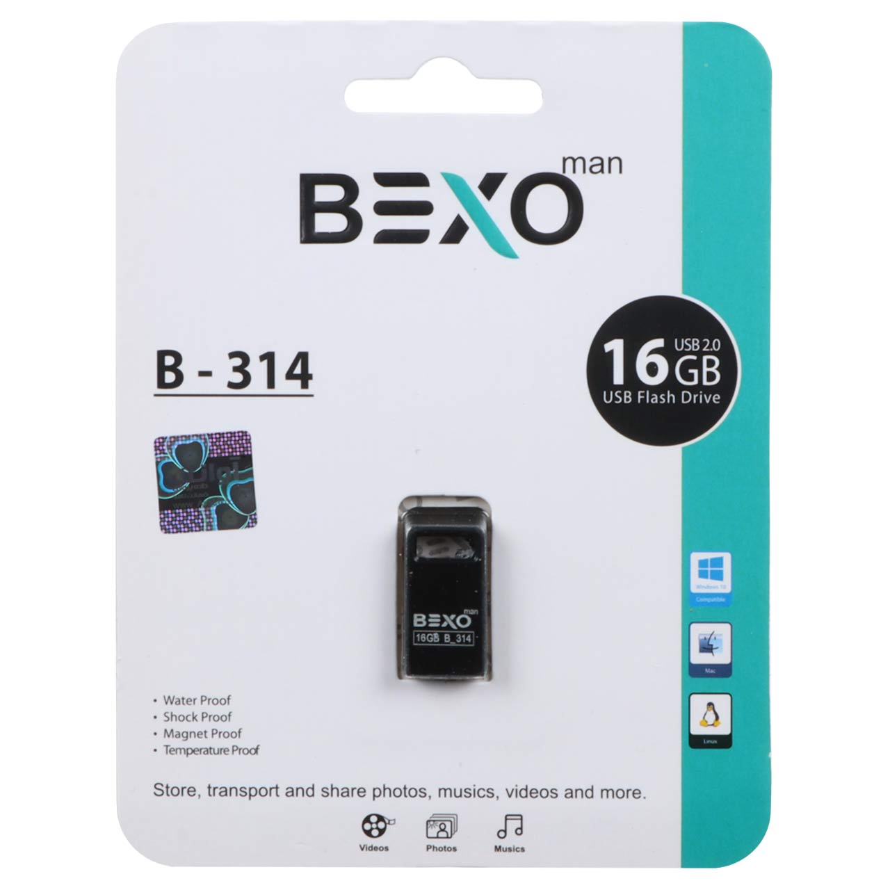 فلش مموری BEXO USB2.0 مدل B-314 ظرفیت 16GB - مشکی (گارانتی داده پردازی آواتک)