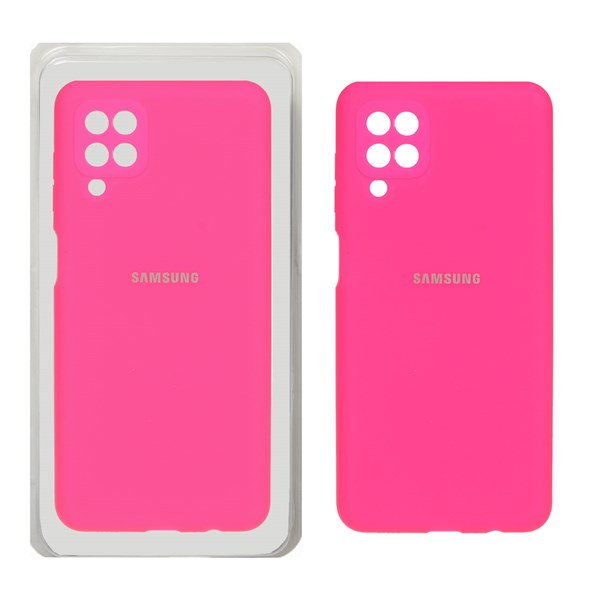 قاب سیلیکونی پاک کنی محافظ لنزدار اورجینال Samsung Galaxy A12 / M12 / F12 - صورتی فانتزی (پک اصلی)