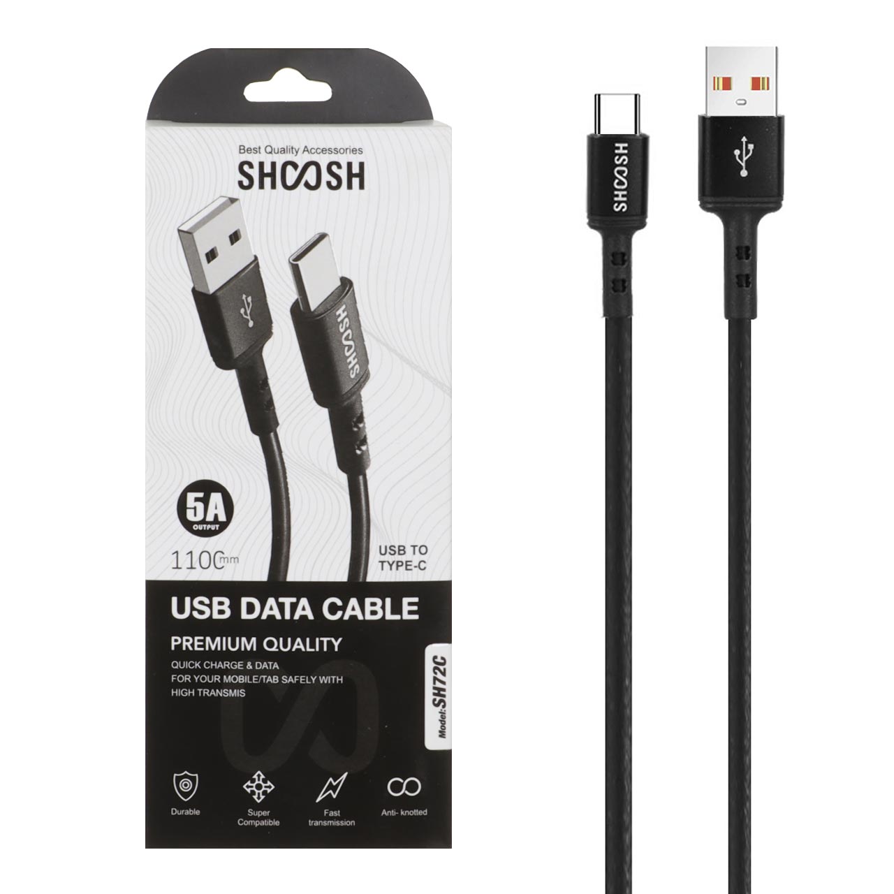 کابل شارژ 1.1 متری فست Shoosh Type-C مدل SH72C - مشکی - SMO