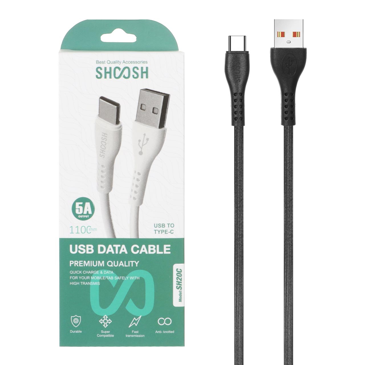 کابل شارژ 1.1 متری فست Shoosh Type-C مدل SH20C - مشکی - SMO