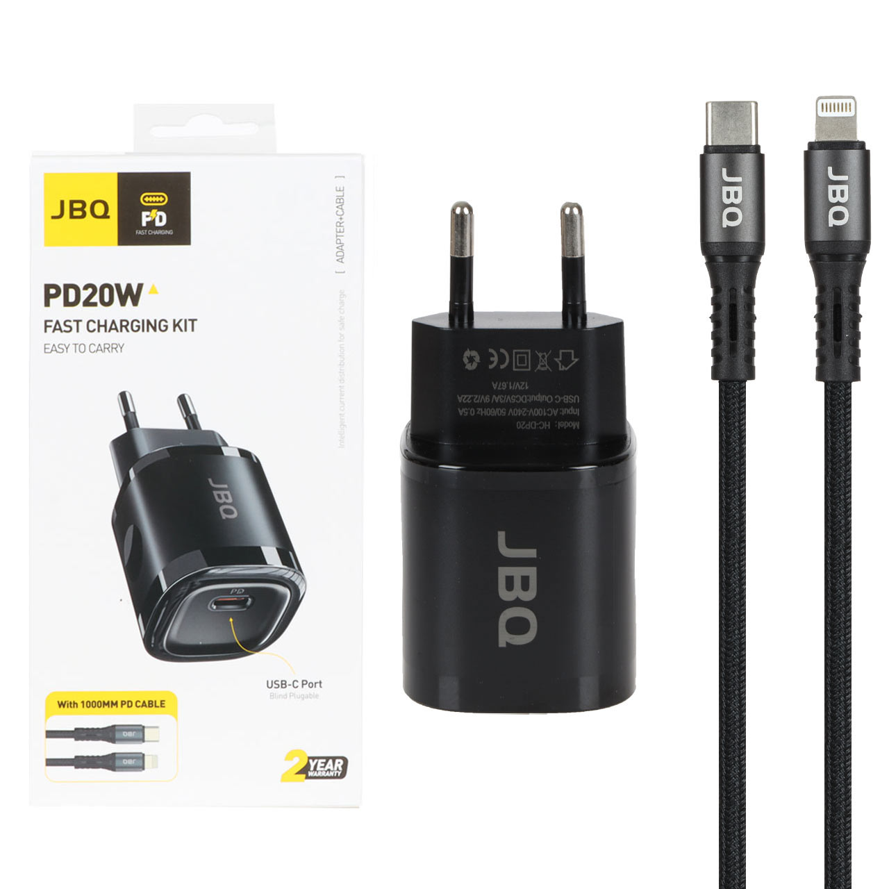شارژر دیواری فست و PD تک پورت JBQ مدل HC-DP20 20W همراه با کابل Type-C to Lightning - مشکی