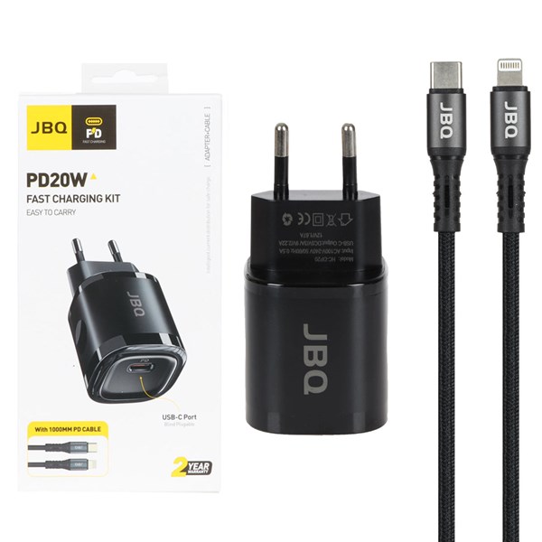 شارژر دیواری فست و PD تک پورت JBQ مدل HC-DP20 20W همراه با کابل Type-C to Lightning - مشکی