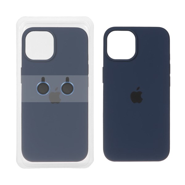 قاب سیلیکونی اورجینال با ست محافظ لنز رینگی Apple iPhone 13 / iPhone 14 - سرمه ای تیره (پک دار)
