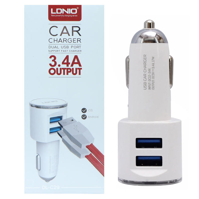 شارژر فندکی LDNIO DL-C29 3.4A HighCopy + کابل میکرو یو اس بی