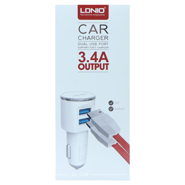 شارژر فندکی LDNIO DL-C29 3.4A HighCopy + کابل میکرو یو اس بی
