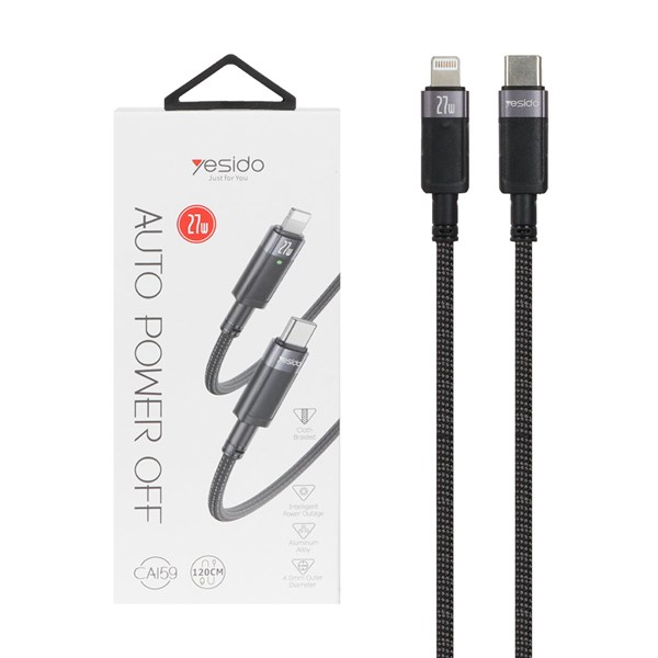 کابل شارژ فست 1.2 متری Yesido Type-C to Lightning مدل CA159 - مشکی (گارانتی 18 ماه تعویض نیکان همراه)