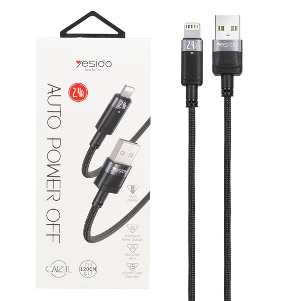 کابل شارژ فست 1.2 متری آیفون کنفی Yesido مدل CA123L - مشکی (گارانتی 18 ماه تعویض نیکان همراه)
