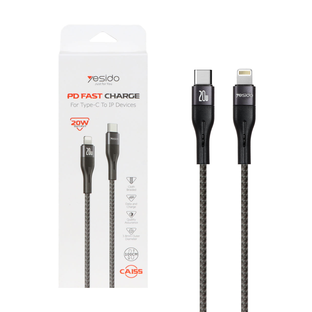 کابل شارژ فست Yesido Type-C to Lightning مدل CA155 - مشکی (گارانتی 18 ماه تعویض نیکان همراه)
