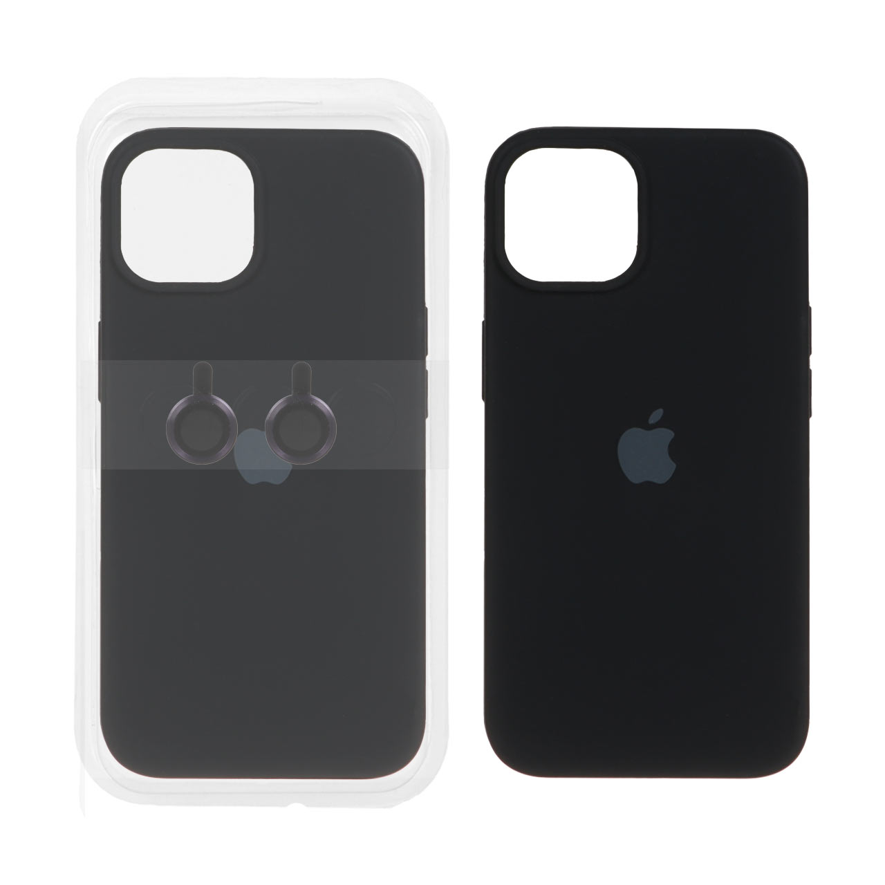 قاب سیلیکونی اورجینال با ست محافظ لنز رینگی Apple iPhone 13 / iPhone 14 - مشکی کد 1 (پک دار)