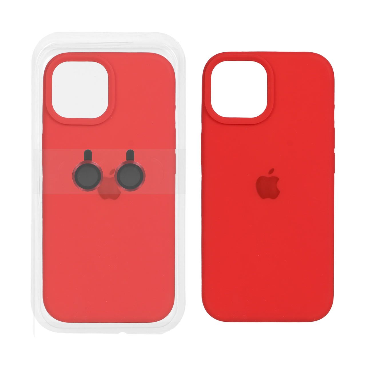 قاب سیلیکونی اورجینال با ست محافظ لنز رینگی Apple iPhone 15 / iPhone 14 / iPhone 13 - قرمز (پک دار)