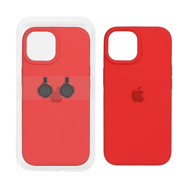 قاب سیلیکونی اورجینال با ست محافظ لنز رینگی Apple iPhone 15 / iPhone 14 / iPhone 13 - قرمز (پک دار)