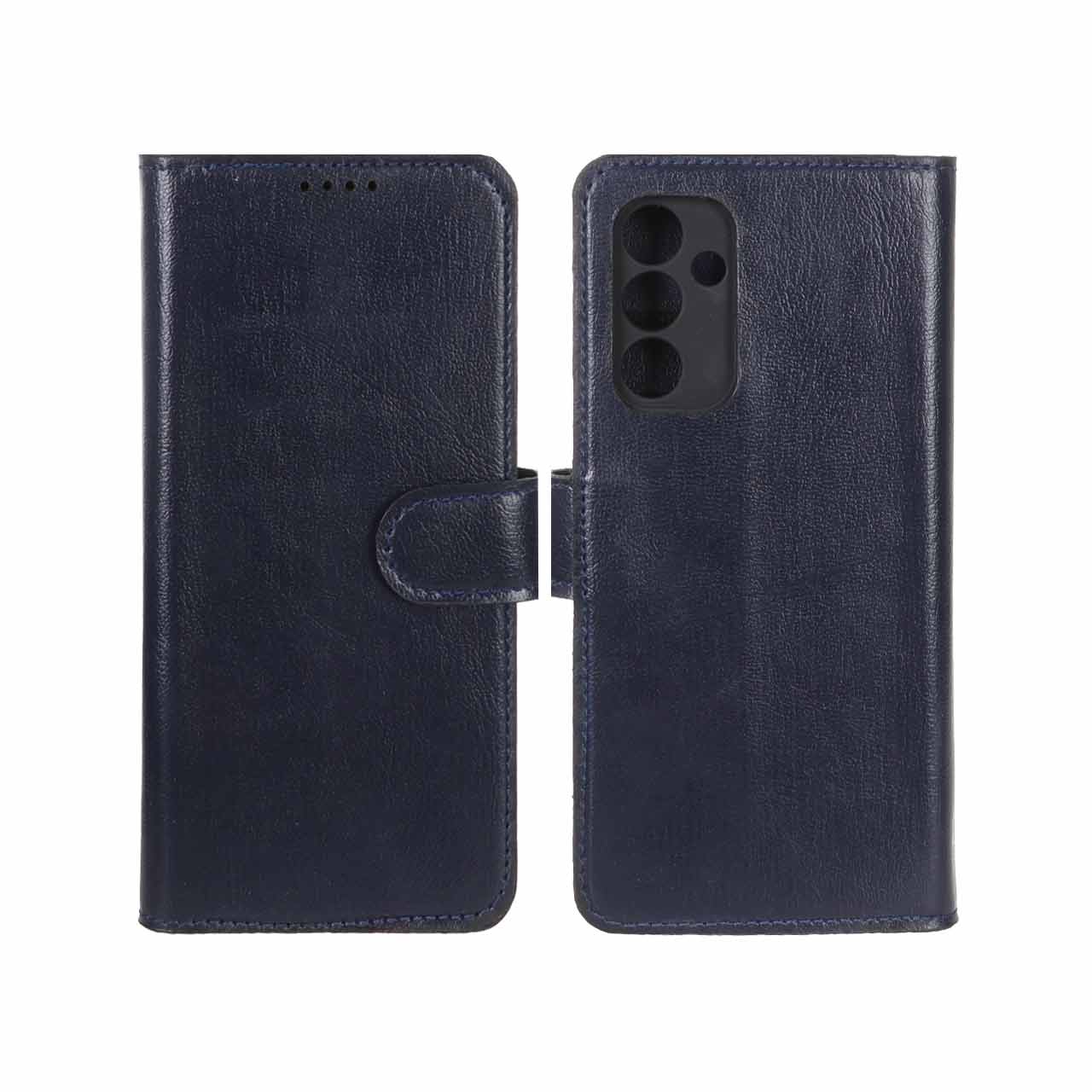 کیف موبایل چرمی مگنتی محافظ لنزدار Samsung Galaxy A15 - سرمه ای