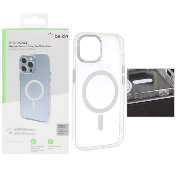 قاب belkin شفاف Magsafe مدل Apple iPhone 15 / iPhone 14 / iPhone 13 (پک دار)