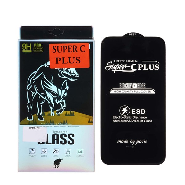 محافظ صفحه نمایش شیشه ای آنتی استاتیک Super C Plus ESD - AKAM مدل iPhone 15 Pro Max - مشکی (پک دار)