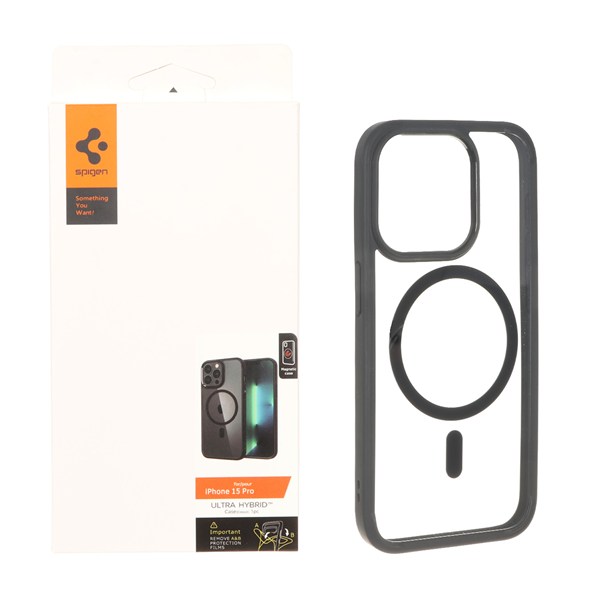 قاب اورجینال Spigen ULTRA HYBRID MagSafe مدل Apple iPhone 15 Pro - شفاف مشکی (پک دار)