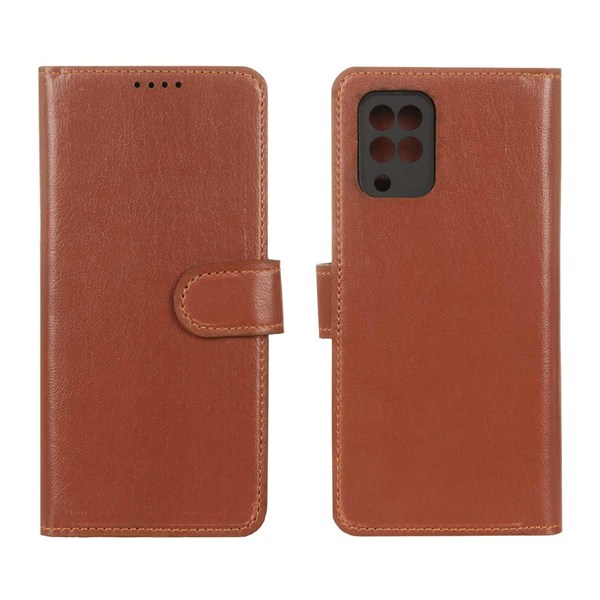 کیف موبایل چرمی مگنتی محافظ لنزدار Samsung Galaxy A12 / M12 / F12 - قهوه ای