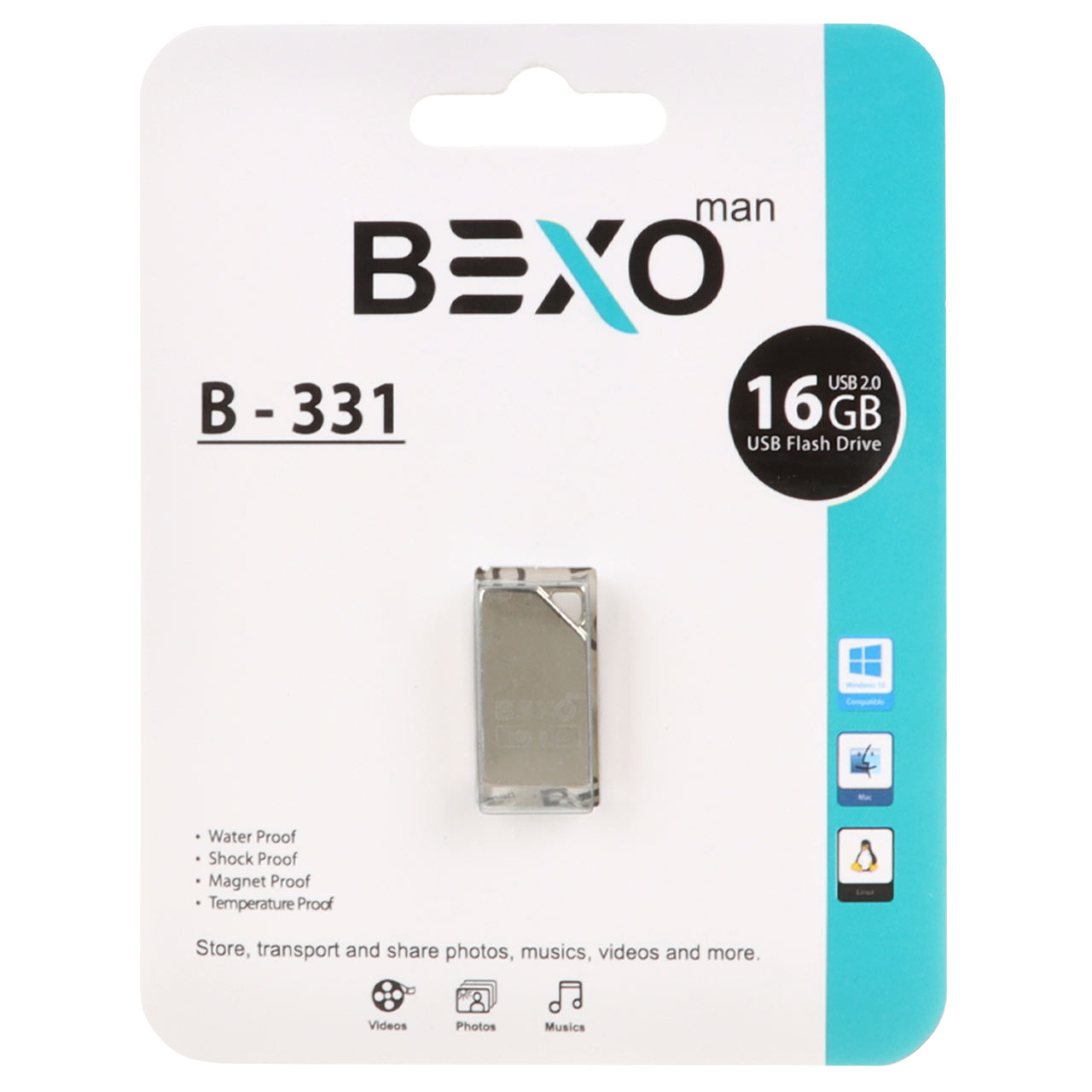 فلش مموری BEXO USB2.0 مدل B-331 ظرفیت 16GB - نقره ای (گارانتی داده پردازی آواتک)