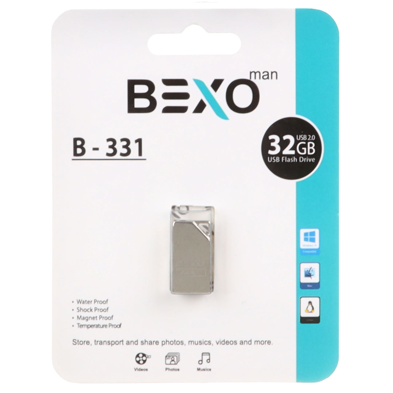 فلش مموری BEXO USB2.0 مدل B-331 ظرفیت 32GB - نقره ای (گارانتی داده پردازی آواتک)