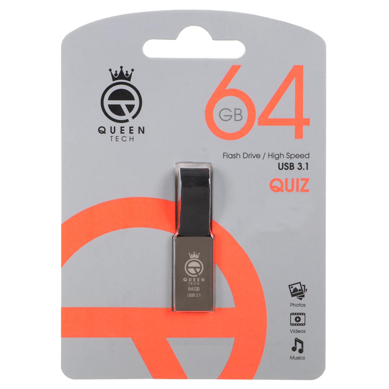 فلش مموری Queen tech USB3.1 مدل QUIZ ظرفیت 64GB - مشکی (گارانتی مادام العمر شرکت آی تین)