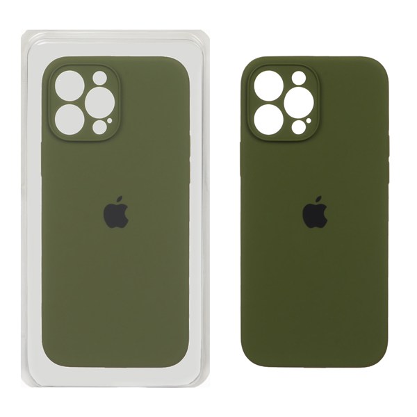 قاب سیلیکونی پاک کنی محافظ لنزدار اورجینال Apple iPhone 13 Pro Max - سبز زیتونی (پک اصلی)