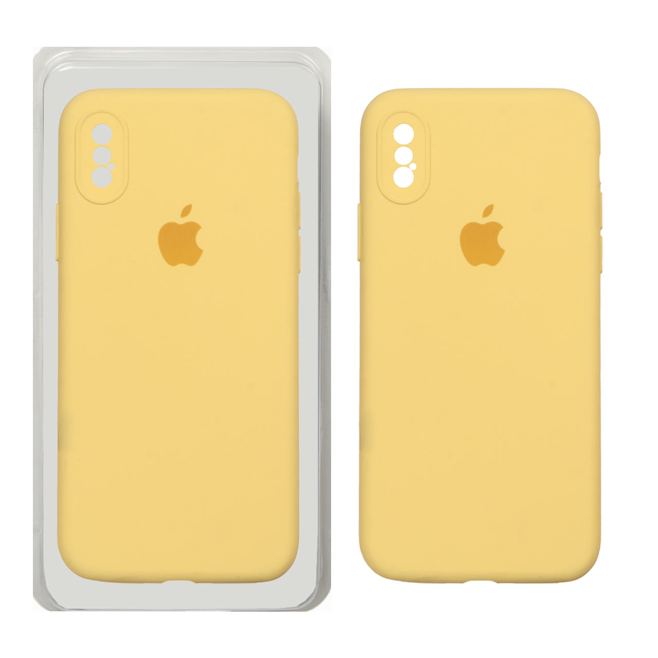 قاب سیلیکونی پاک کنی محافظ لنزدار اورجینال Apple iPhone X / iPhone XS - زرد (پک اصلی)