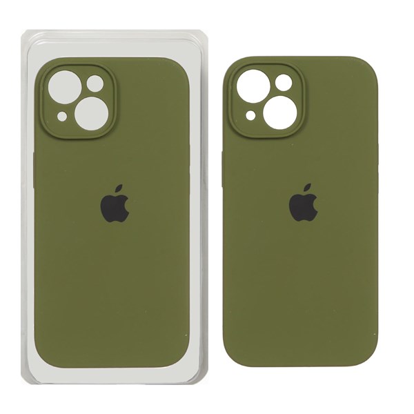 قاب سیلیکونی پاک کنی محافظ لنزدار اورجینال Apple iPhone 15 - سبز زیتونی (پک اصلی)