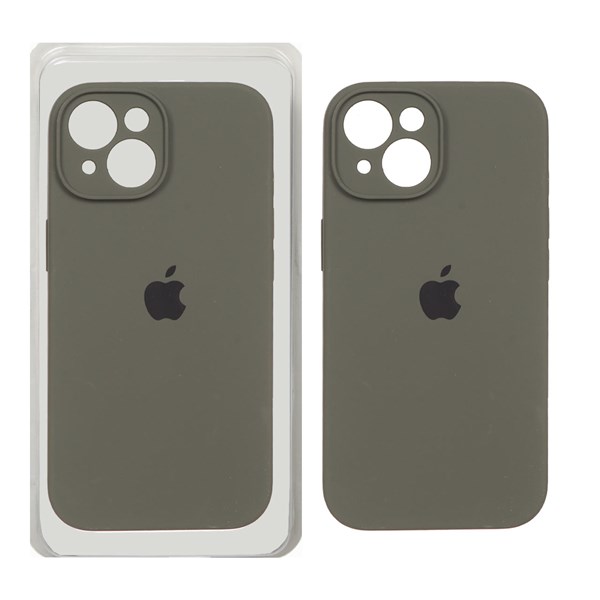 قاب سیلیکونی پاک کنی محافظ لنزدار اورجینال Apple iPhone 15 - سبز زیتونی تیره (پک اصلی)
