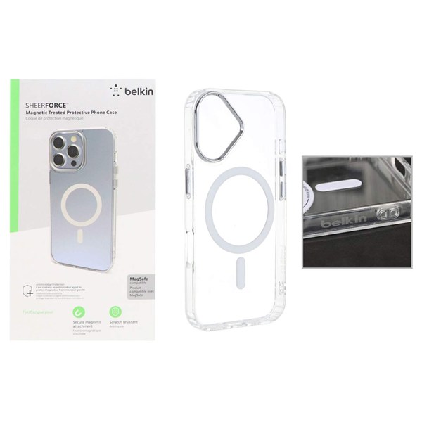 قاب belkin شفاف Magsafe مدل Apple iPhone 16 (پک دار)