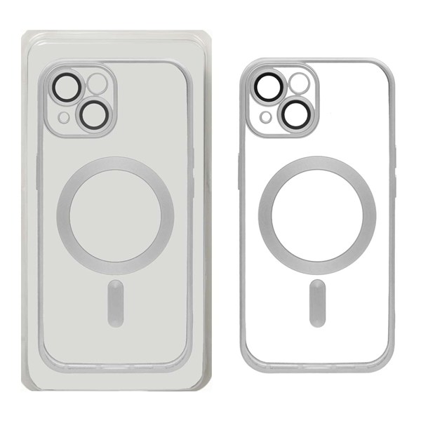 قاب اورجینال الکترواستاتیک Magsafe لنز گلس دار Apple iPhone 15 - نقره ای (پک دار)