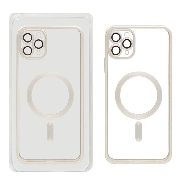 قاب اورجینال الکترواستاتیک Magsafe لنز گلس دار Apple iPhone 11 Pro Max - نقره ای (پک دار)