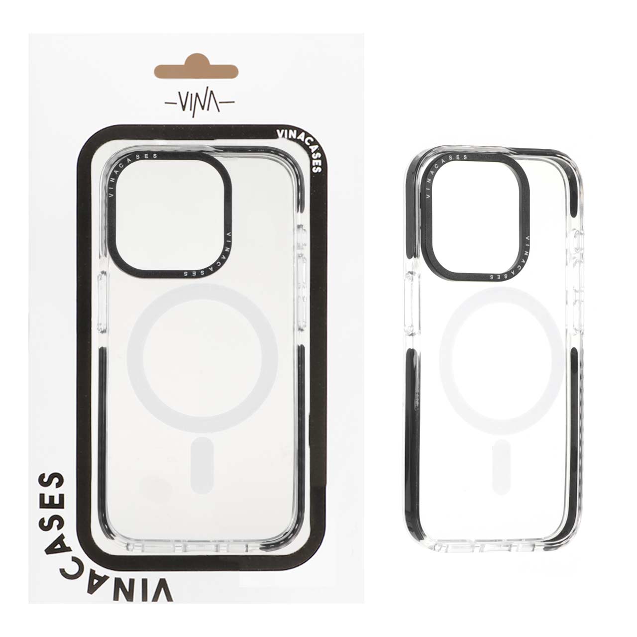 قاب اورجینال Vina شفاف Magsafe مدل Apple iPhone 15 Pro - مشکی (پک دار)