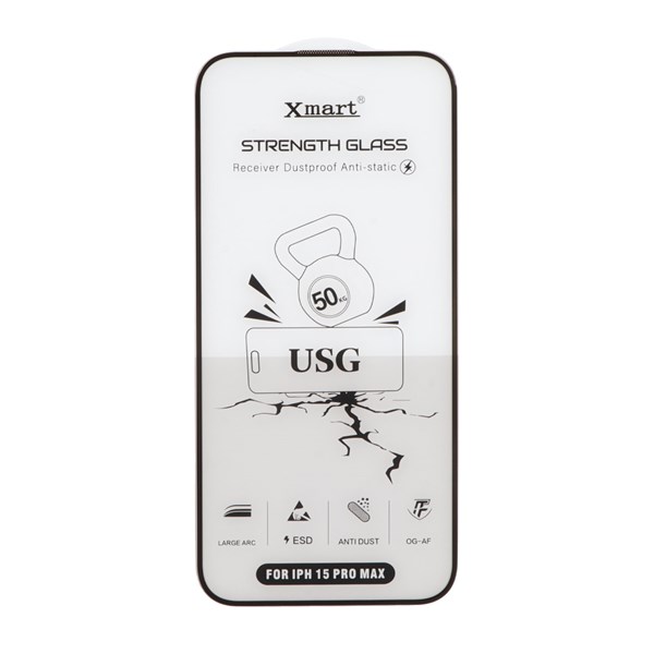 محافظ صفحه نمایش شیشه ای اورجینال Full Cover XMART Anti Static USG مدل Apple iphone 15 Pro Max