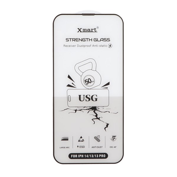 محافظ صفحه نمایش شیشه ای اورجینال Full Cover XMART Anti Static USG مدل Apple iPhone 13 / iPhone 13 Pro / iPhone 14 / 16e