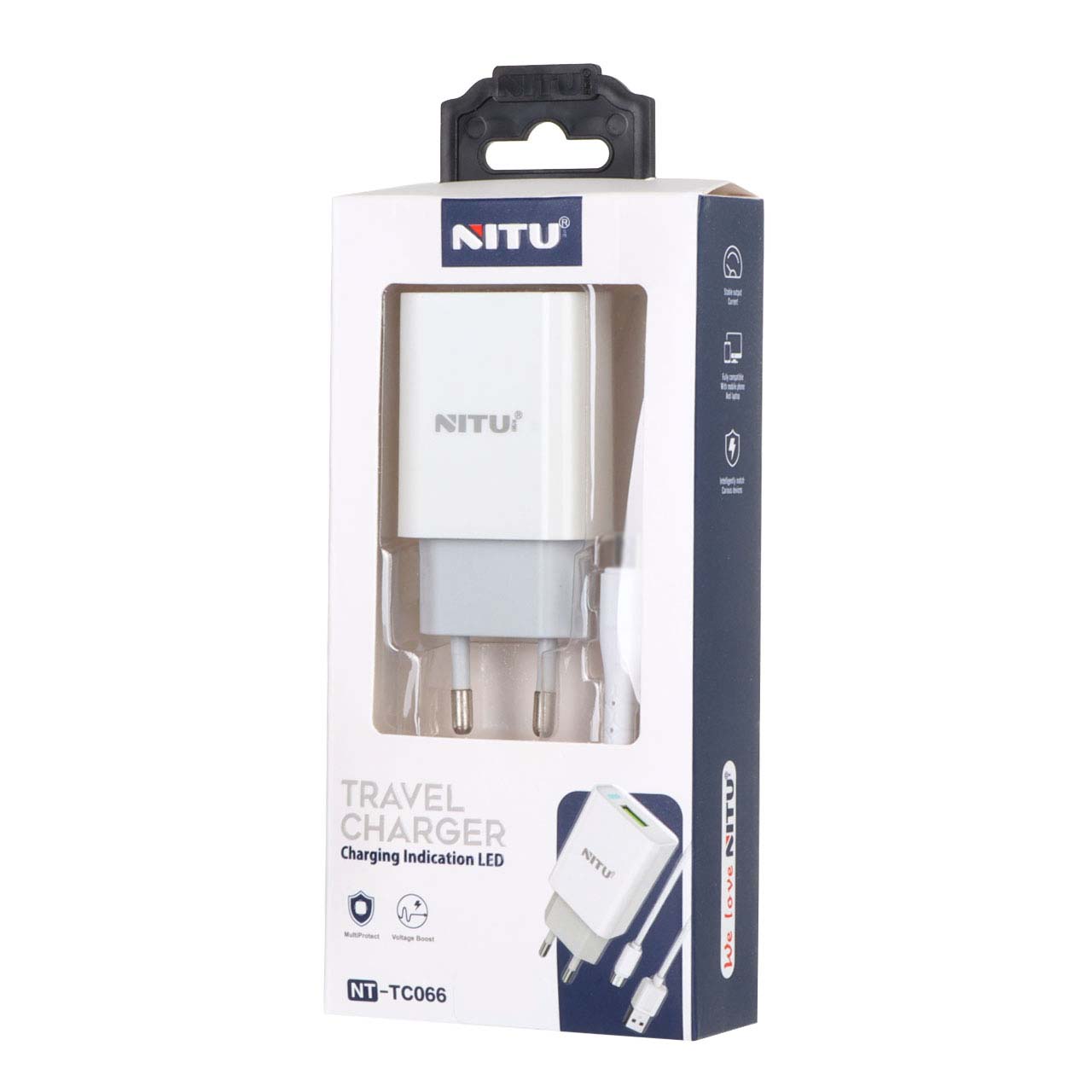 شارژر دیواری فست تک پورت Nitu مدل NT-TC066 به همراه کابل شارژ اندروید - سفید (گارانتی 18 ماه تعویض نیکان همراه)