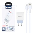 شارژر دیواری فست تک پورت Nitu مدل NT-TC033 به همراه کابل شارژ اندروید - سفید (گارانتی 18 ماه تعویض نیکان همراه)