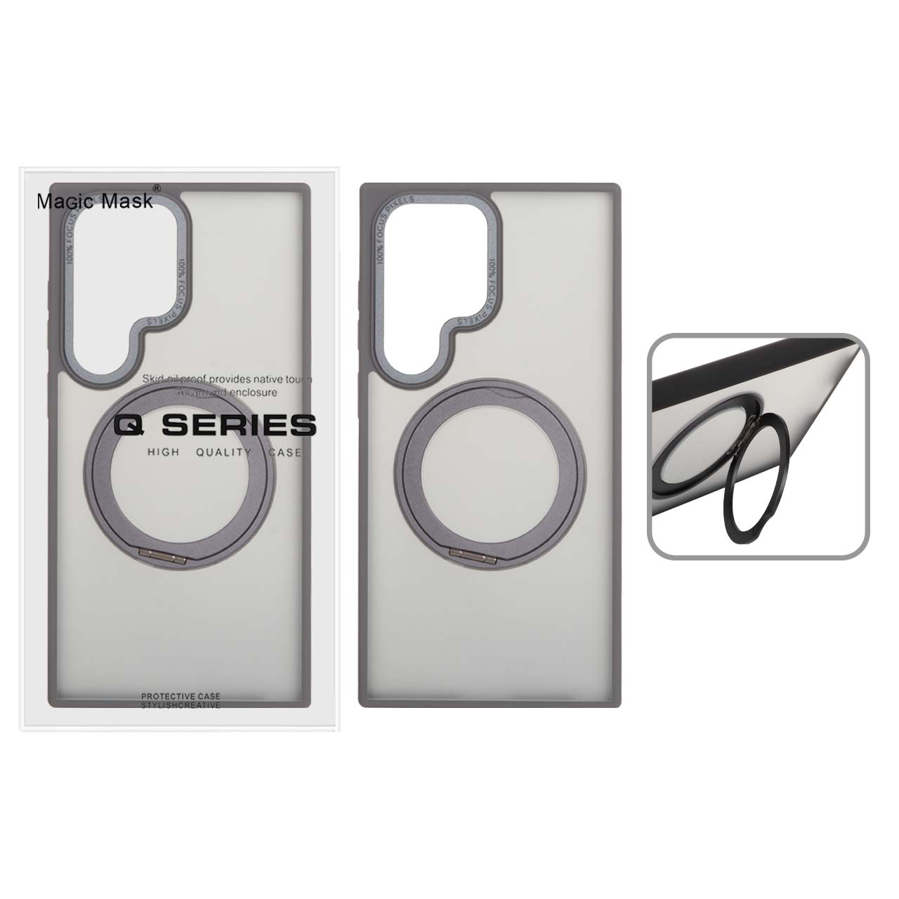 قاب اورجینال Magic Mask استند چرخشی Magsafe مدل Samsung Galaxy S24 Ultra - خاکستری (پک دار)