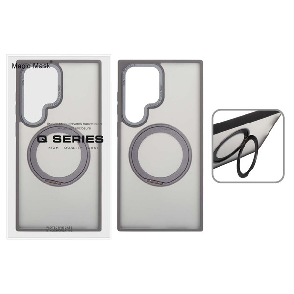 قاب اورجینال Magic Mask استند چرخشی Magsafe مدل Samsung Galaxy S24 Ultra - خاکستری (پک دار)