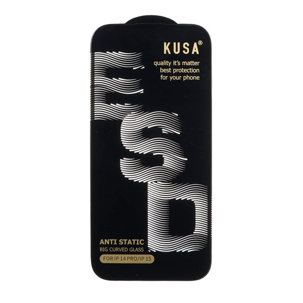 محافظ صفحه نمایش شیشه ای Full Cover Kusa Anti Static ESD مدل Apple iphone 16 / iPhone 15 / iPhone 14 Pro